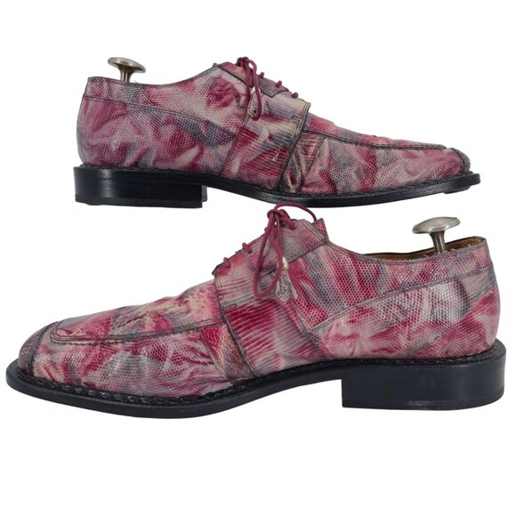 Slick Exotica by David Eden Pink Maroon Ostrich Lizard Dress Shoes Mens 12 Derby - Picture 6 of 12